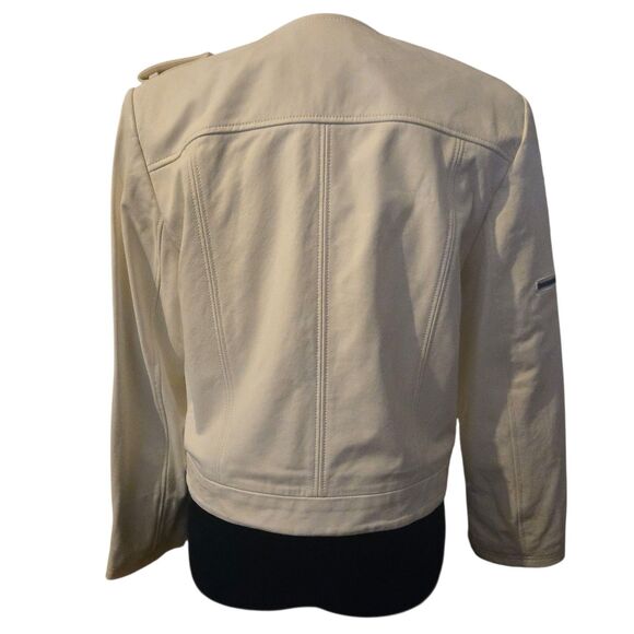 Alice + Olivia Large Lamb Leather Jacket Cream Snow Old Money Quiet Luxury - Picture 5 of 10